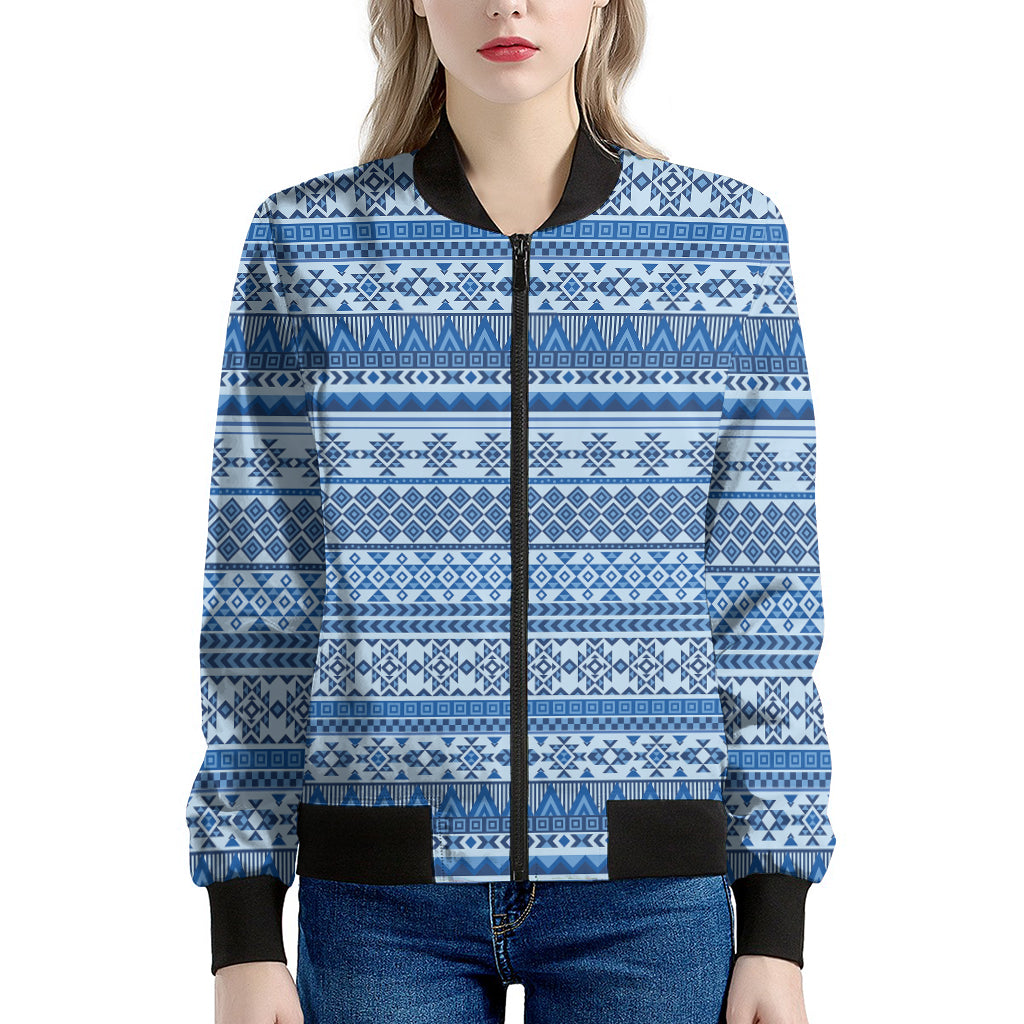 Blue Native American Aztec Pattern Print Women's Bomber Jacket