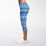 Blue Native American Aztec Pattern Print Women's Capri Leggings