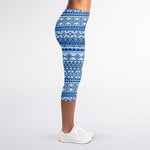Blue Native American Aztec Pattern Print Women's Capri Leggings