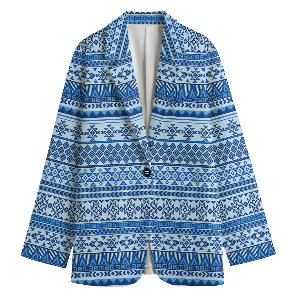 Blue Native American Aztec Pattern Print Women's Cotton Blazer