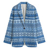 Blue Native American Aztec Pattern Print Women's Cotton Blazer