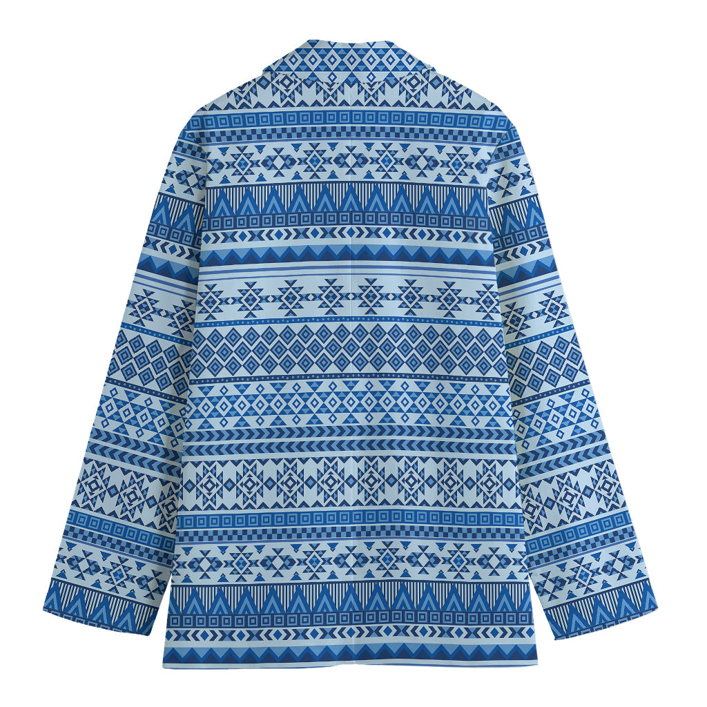 Blue Native American Aztec Pattern Print Women's Cotton Blazer