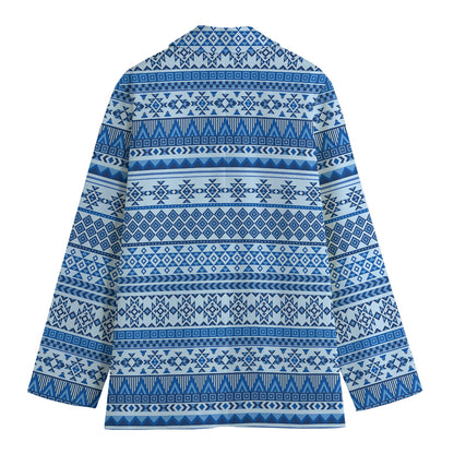 Blue Native American Aztec Pattern Print Women's Cotton Blazer