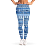 Blue Native American Aztec Pattern Print Women's Leggings