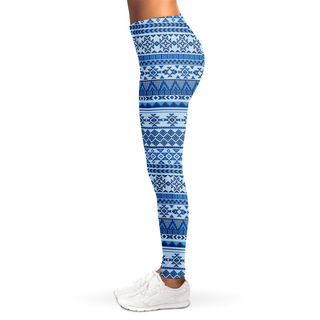 Blue Native American Aztec Pattern Print Women's Leggings