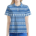 Blue Native American Aztec Pattern Print Women's Polo Shirt