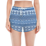 Blue Native American Aztec Pattern Print Women's Split Running Shorts
