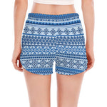 Blue Native American Aztec Pattern Print Women's Split Running Shorts