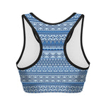 Blue Native American Aztec Pattern Print Women's Sports Bra