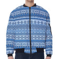 Blue Native American Aztec Pattern Print Zip Sleeve Bomber Jacket