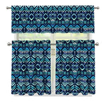 Blue Native Aztec Tribal Pattern Print 3 Piece Kitchen Curtains