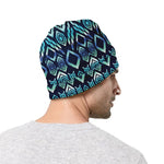 Blue Native Aztec Tribal Pattern Print Beanie