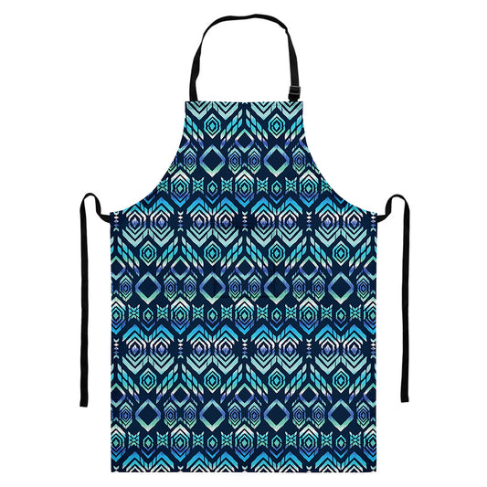 Blue Native Aztec Tribal Pattern Print Bib Apron With Pocket