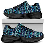Blue Native Aztec Tribal Pattern Print Black Chunky Shoes