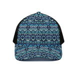 Blue Native Aztec Tribal Pattern Print Black Mesh Trucker Cap