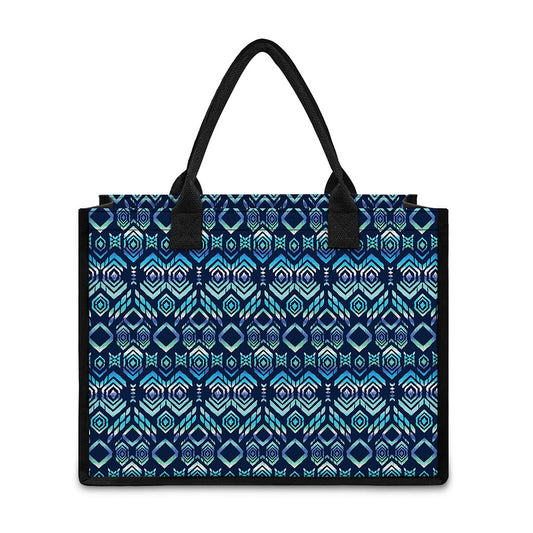 Blue Native Aztec Tribal Pattern Print Canvas Tote Bag