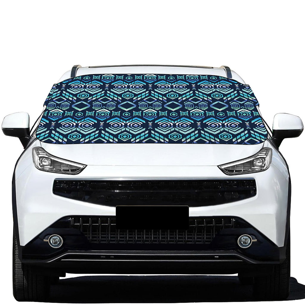 Blue Native Aztec Tribal Pattern Print Car Windshield Snow Cover