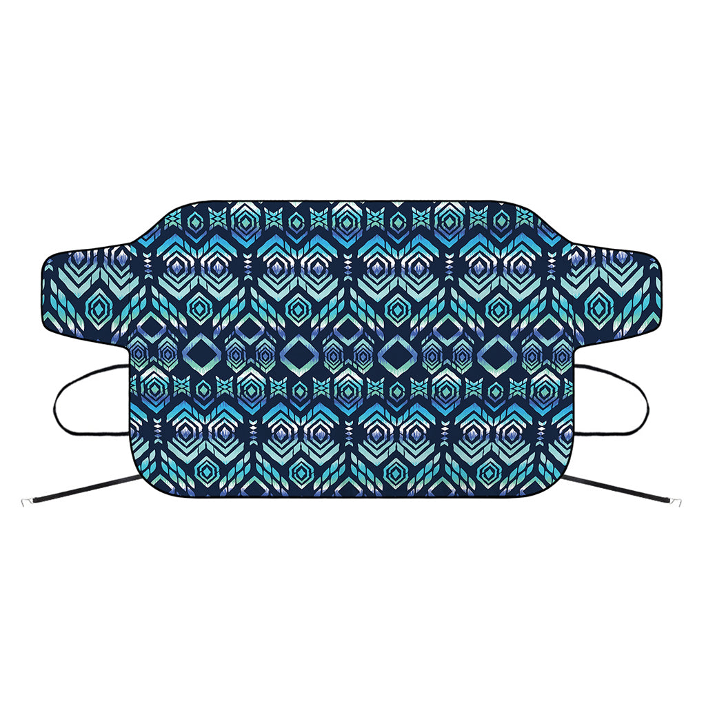 Blue Native Aztec Tribal Pattern Print Car Windshield Snow Cover