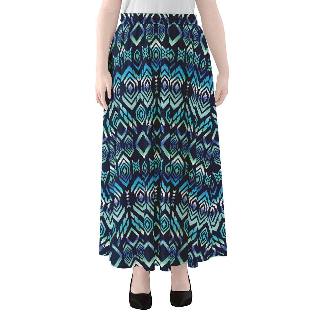 Blue Native Aztec Tribal Pattern Print Chiffon Maxi Skirt