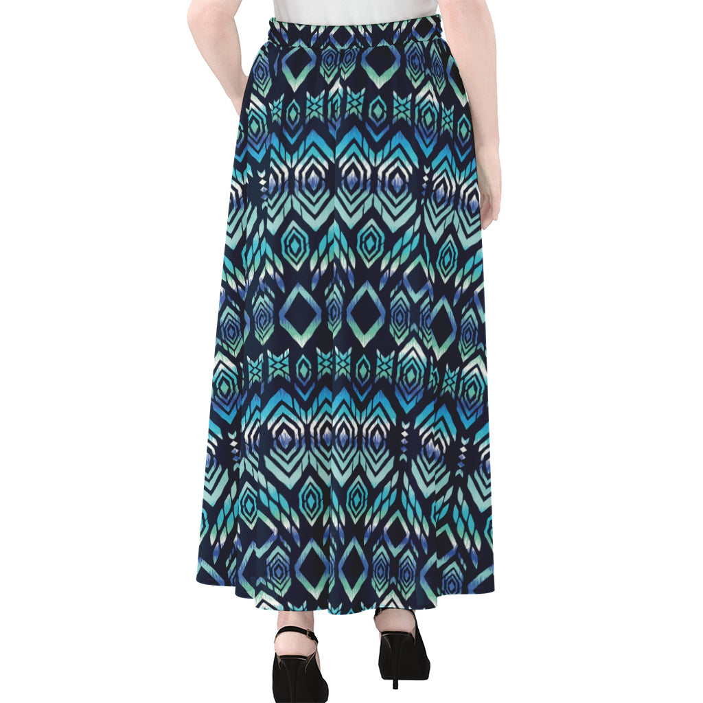 Blue Native Aztec Tribal Pattern Print Chiffon Maxi Skirt