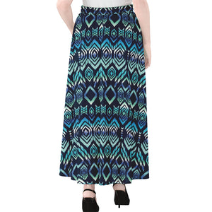 Blue Native Aztec Tribal Pattern Print Chiffon Maxi Skirt