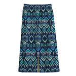 Blue Native Aztec Tribal Pattern Print Cotton Front Slit Maxi Skirt