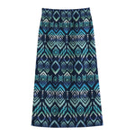 Blue Native Aztec Tribal Pattern Print Cotton Front Slit Maxi Skirt