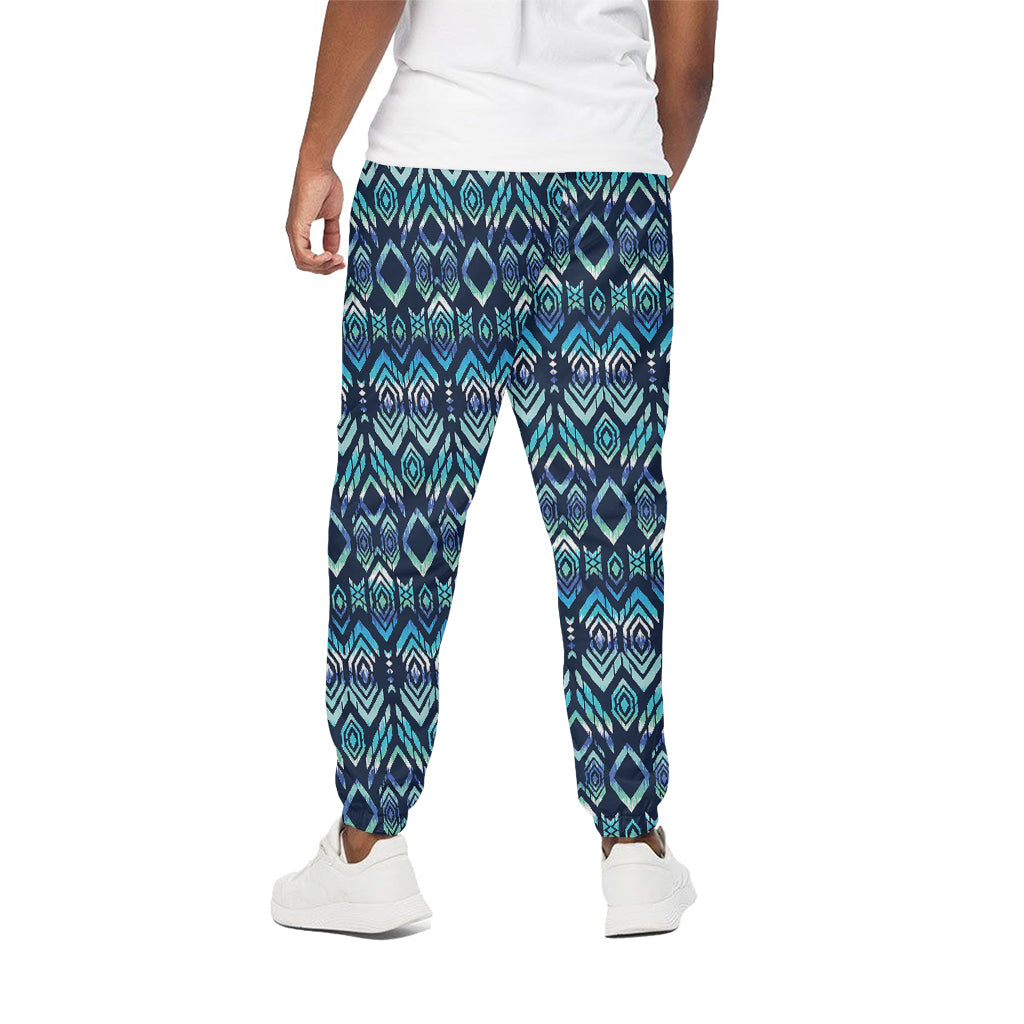 Blue Native Aztec Tribal Pattern Print Cotton Pants
