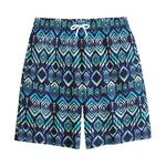 Blue Native Aztec Tribal Pattern Print Cotton Shorts