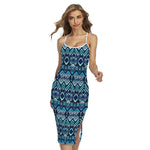 Blue Native Aztec Tribal Pattern Print Cross Back Cami Dress