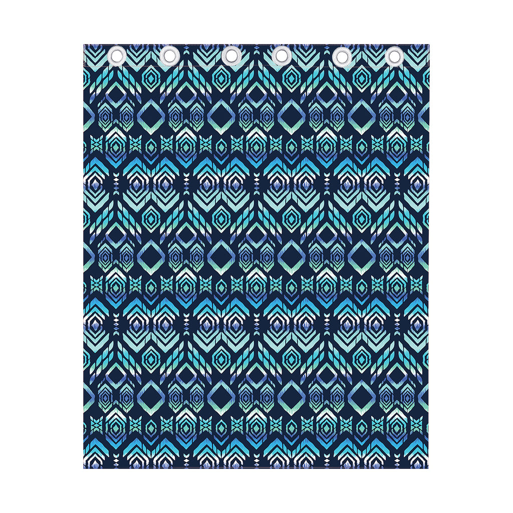 Blue Native Aztec Tribal Pattern Print Curtain