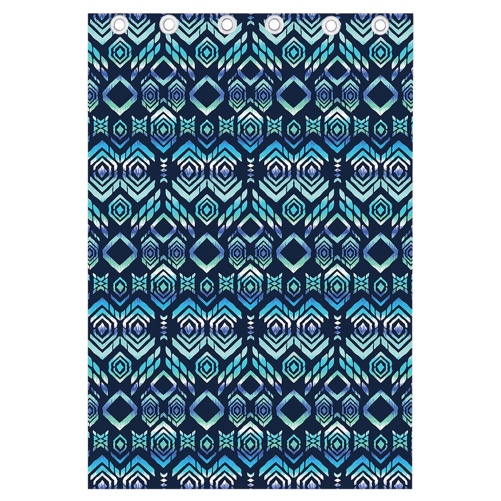 Blue Native Aztec Tribal Pattern Print Curtain