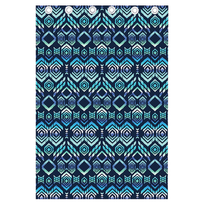 Blue Native Aztec Tribal Pattern Print Curtain