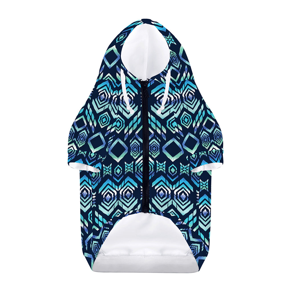Blue Native Aztec Tribal Pattern Print Dog Zip Up Hoodie