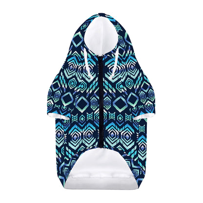 Blue Native Aztec Tribal Pattern Print Dog Zip Up Hoodie