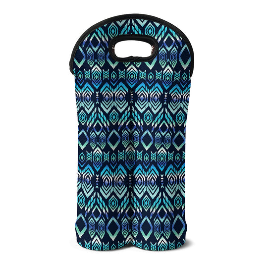 Blue Native Aztec Tribal Pattern Print Double Neoprene Wine Tote