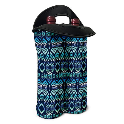Blue Native Aztec Tribal Pattern Print Double Neoprene Wine Tote