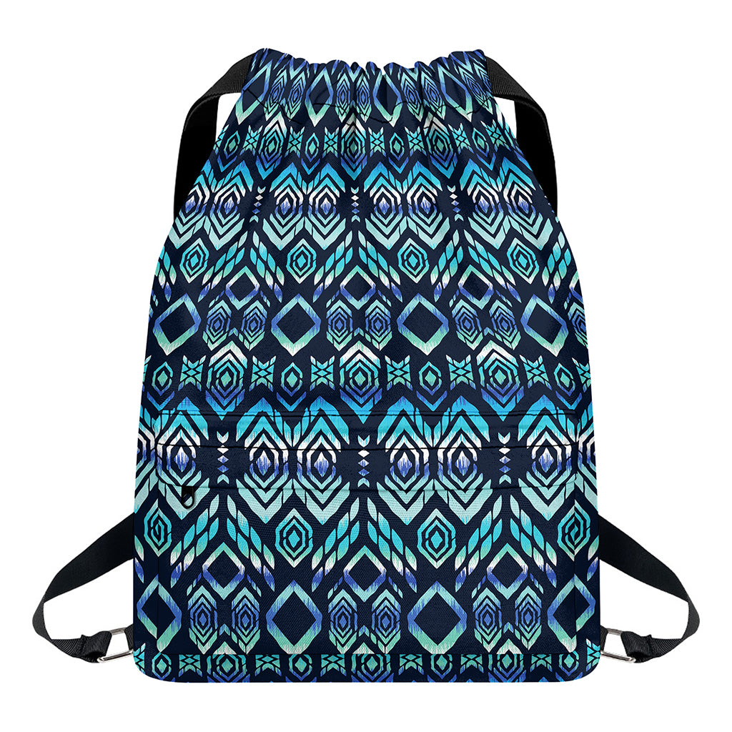 Blue Native Aztec Tribal Pattern Print Drawstring Backpack