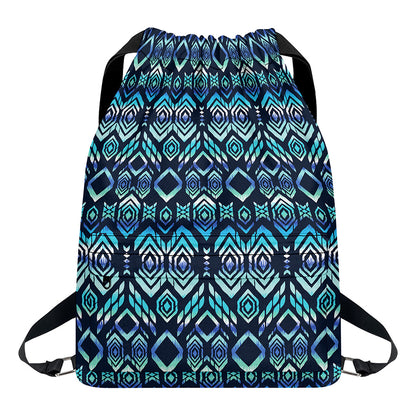 Blue Native Aztec Tribal Pattern Print Drawstring Backpack