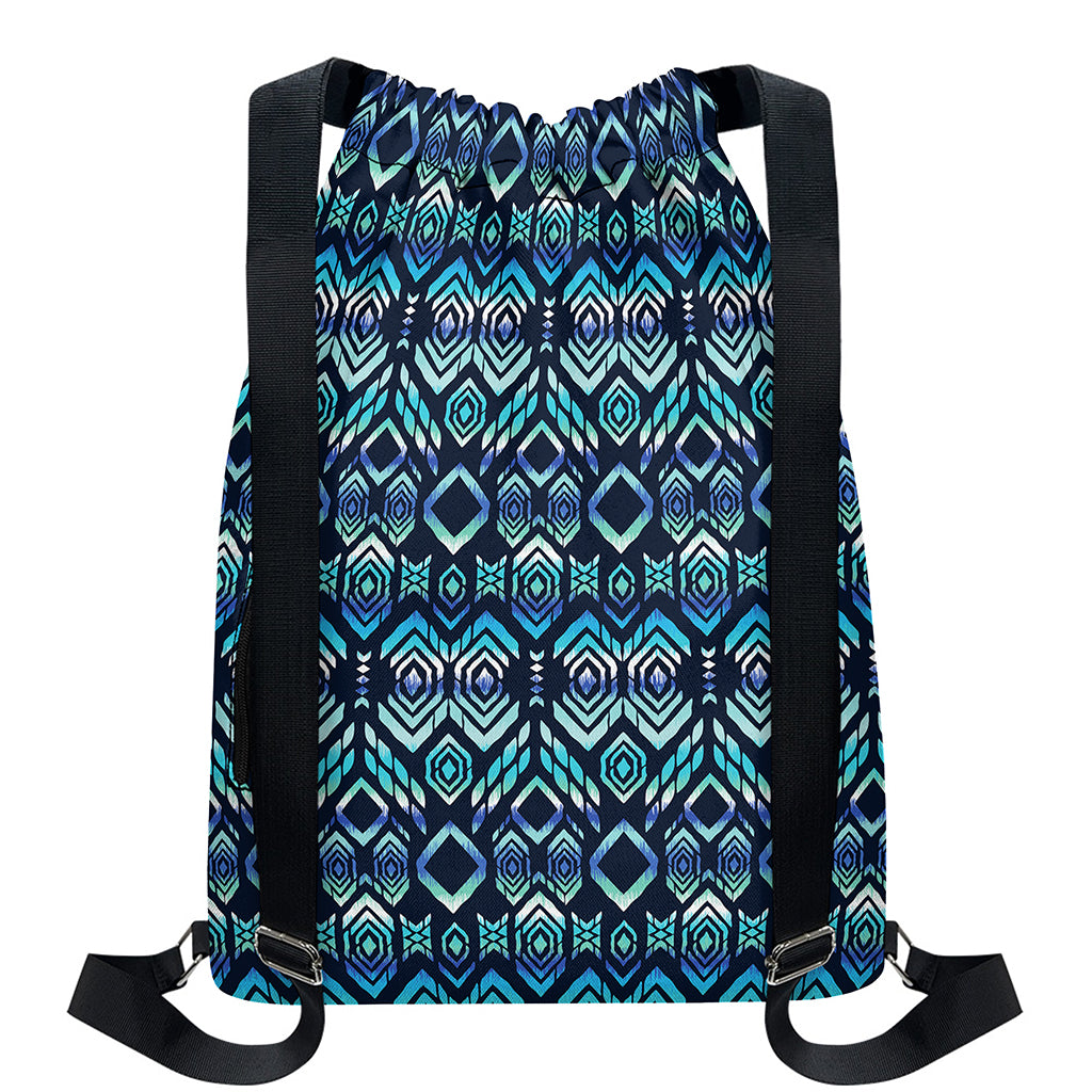 Blue Native Aztec Tribal Pattern Print Drawstring Backpack