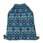 Blue Native Aztec Tribal Pattern Print Drawstring Bag