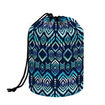 Blue Native Aztec Tribal Pattern Print Drawstring Makeup Bag