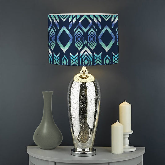 Blue Native Aztec Tribal Pattern Print Drum Lamp Shade