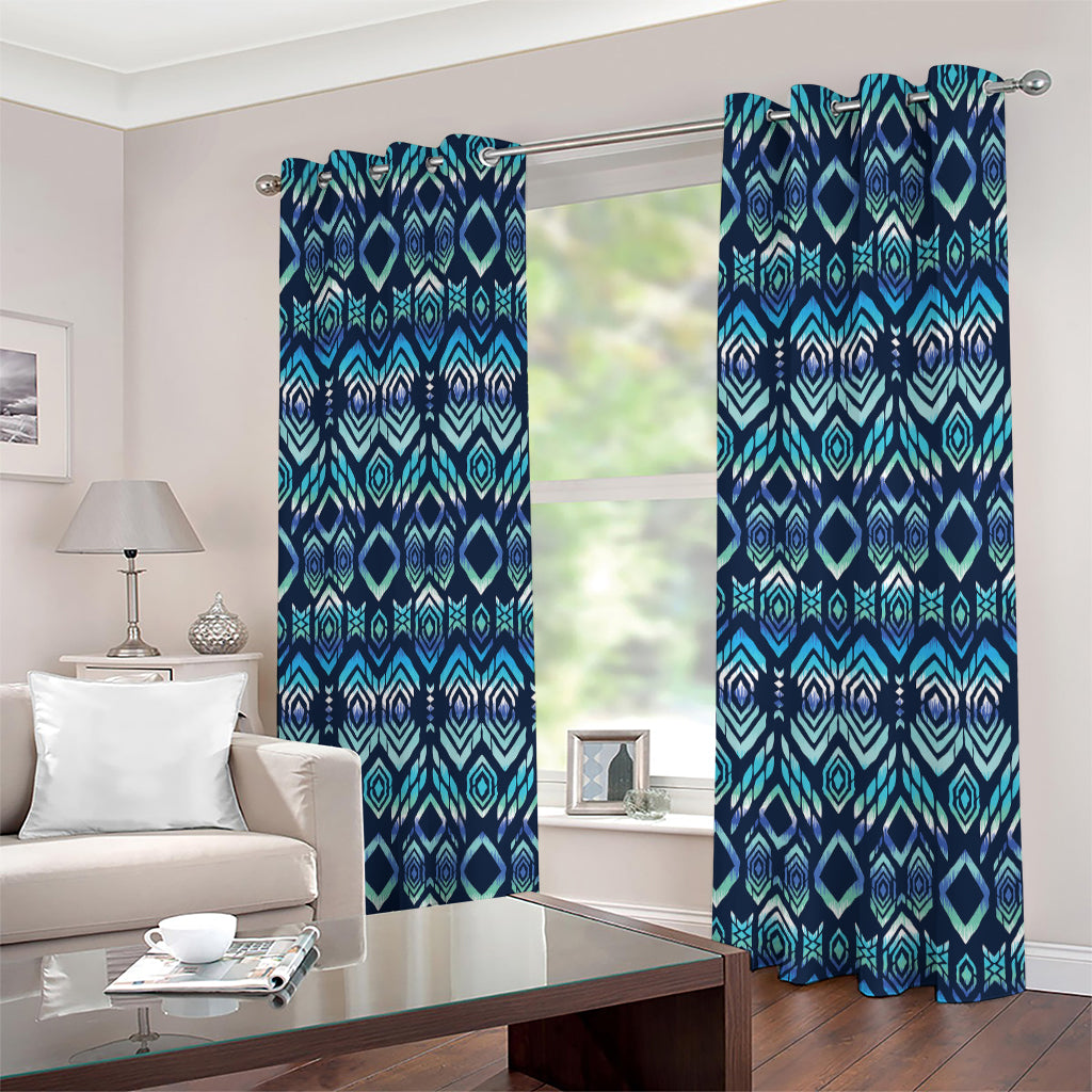 Blue Native Aztec Tribal Pattern Print Extra Wide Grommet Curtains