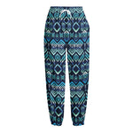 Blue Native Aztec Tribal Pattern Print Fleece Lined Knit Pants