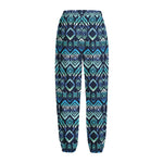 Blue Native Aztec Tribal Pattern Print Fleece Lined Knit Pants