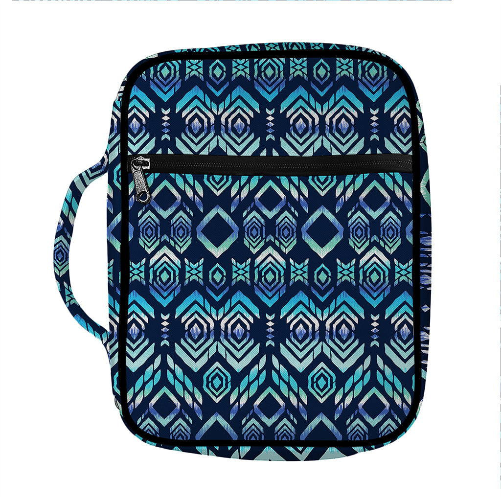 Blue Native Aztec Tribal Pattern Print Front Pocket Bible Bag