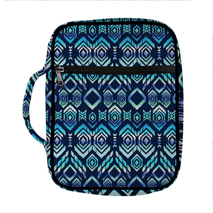 Blue Native Aztec Tribal Pattern Print Front Pocket Bible Bag