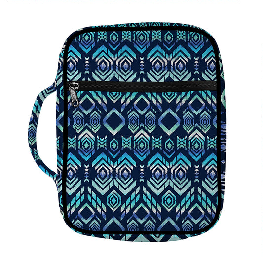 Blue Native Aztec Tribal Pattern Print Front Pocket Bible Bag