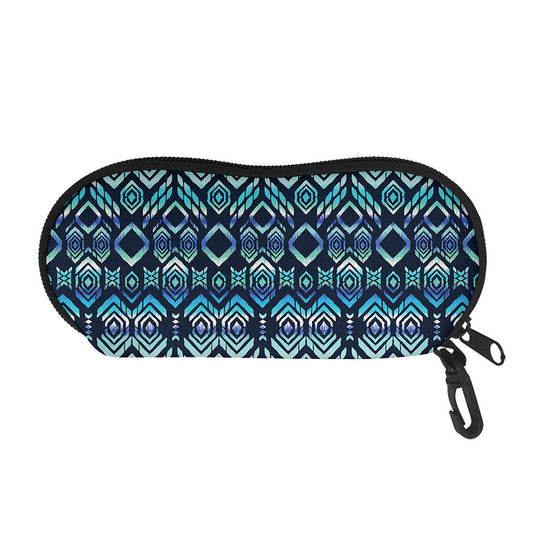 Blue Native Aztec Tribal Pattern Print Glasses Case